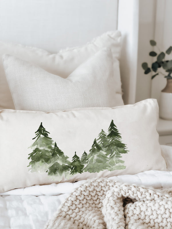 Winter Watercolor Forest Lumbar Pillow