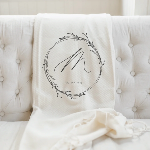 Personalized Initial with Wreath Throw Blanket