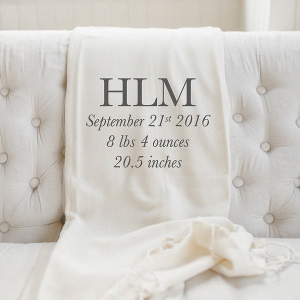 Personalized Birth Stats With Monogram Throw Blanket