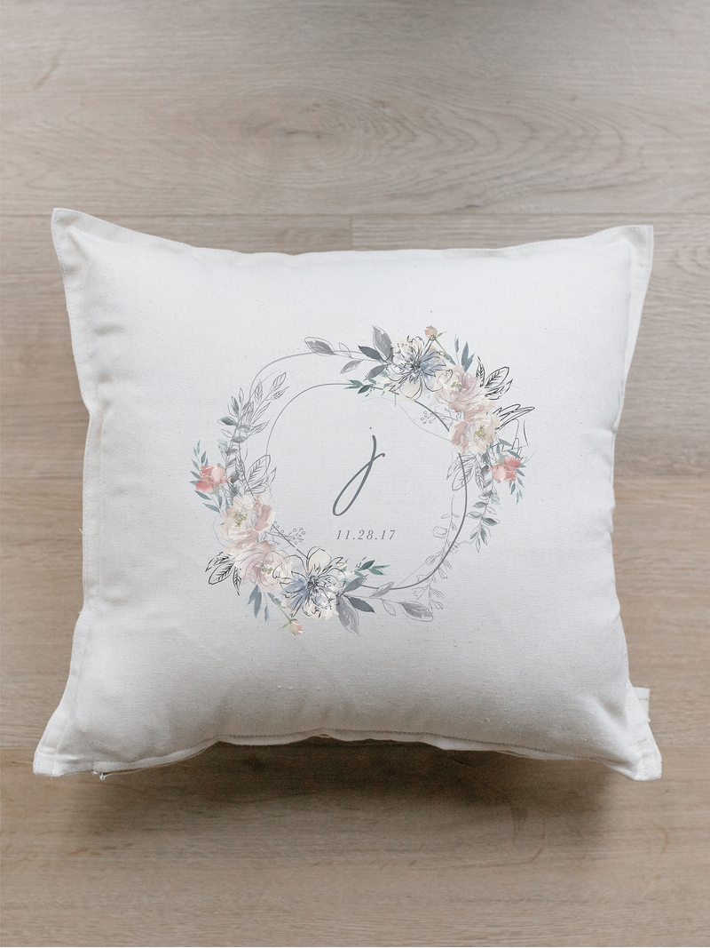Personalized Baby Initial With Floral Wreath Pillow