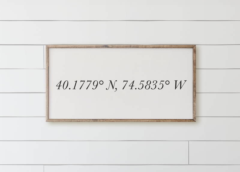 Personalized Coordinates Wood Framed Sign
