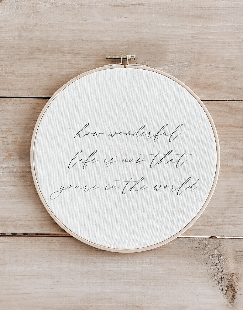 How Wonderful Life Is Faux Embroidery Hoop