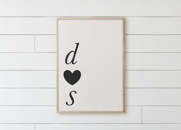 Personalized Initials + Heart Wood Framed Sign